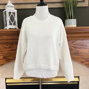 Hollister Women's White‎ Crewneck Chunky Knit Pullover Crop Sweater Sz. M